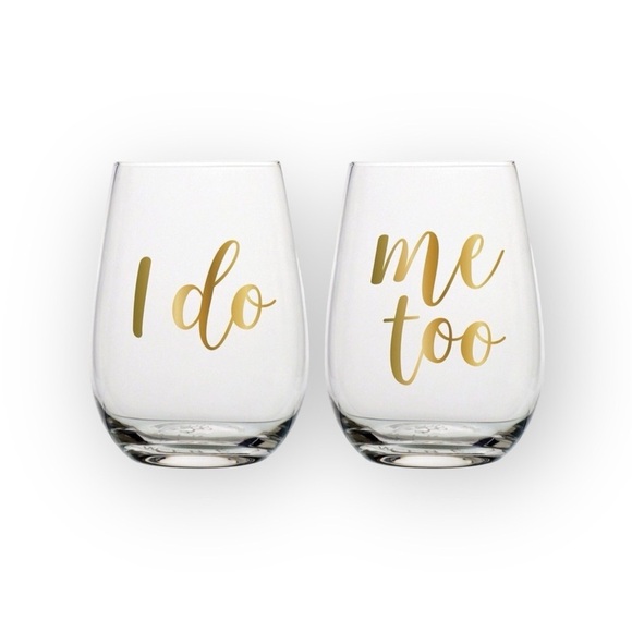 new ✶ I Do + Me Too ✶ Bridal Wine Glass ✶ 4 Set of 2 ✶ Gold Foil Lettering ✶ - Picture 7 of 10